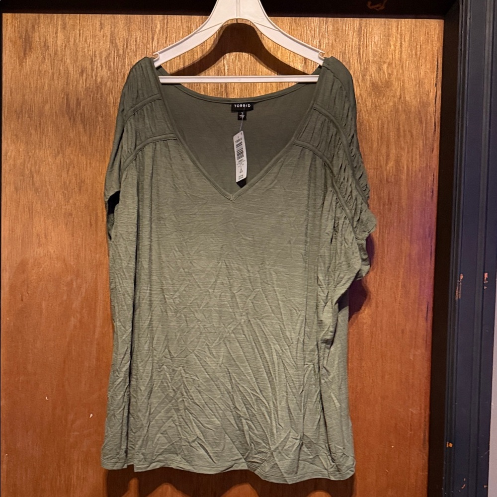 torrid Olive V-Neck Short Sleeve Knit Top